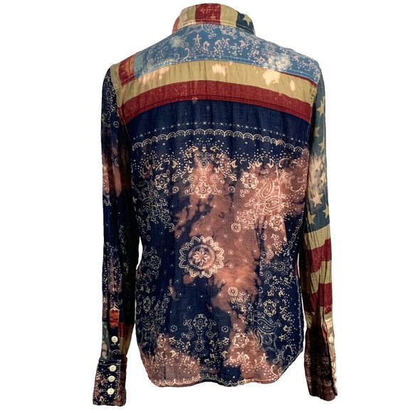 VTG Denim & Supply Ralph Lauren American Flag Patchwork Distressed Shirt Large - Picture 4 of 9